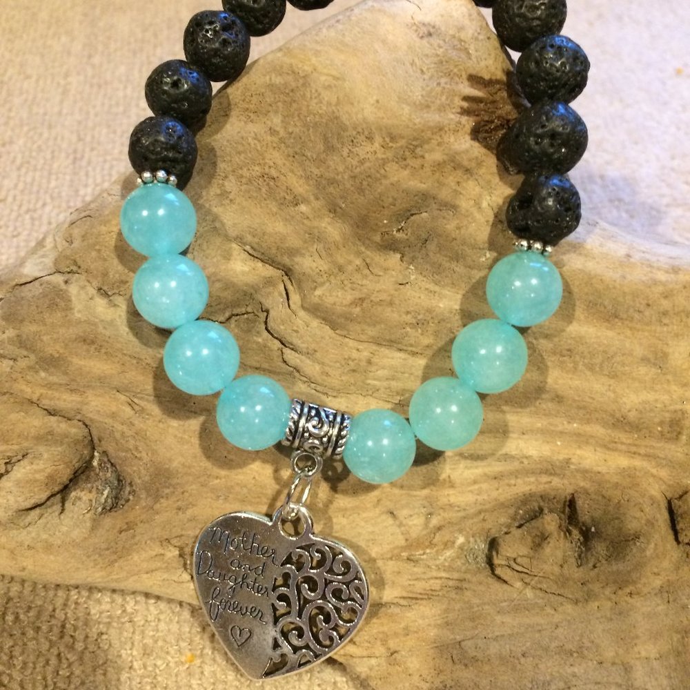 Aqua and black stretch Mother bracelet